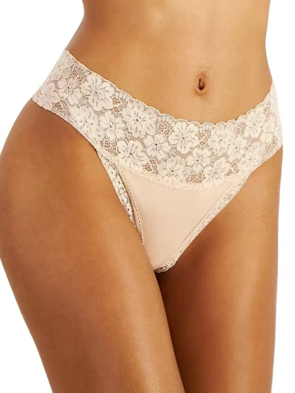 Jenni Intimates Women's Lace-Trim Thong Panty Underwear, Chai Beige, XXL